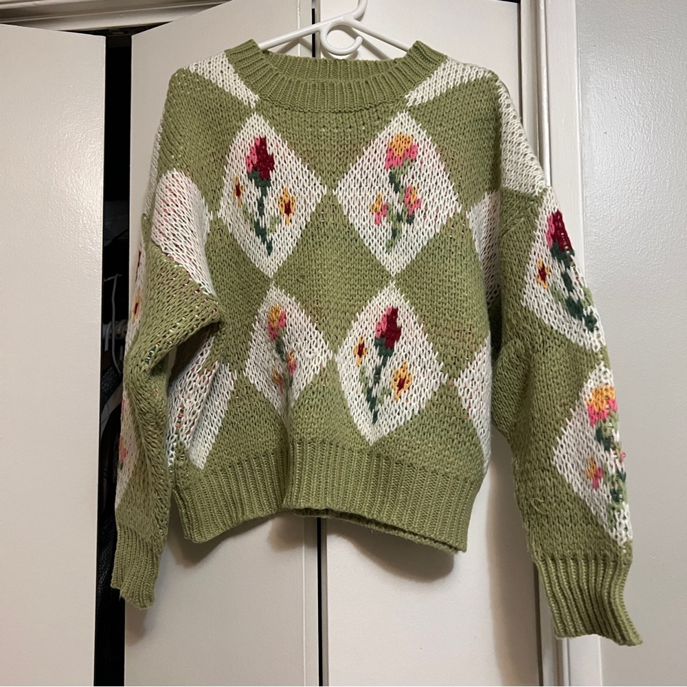 Floral Knit Sage Green Sweater